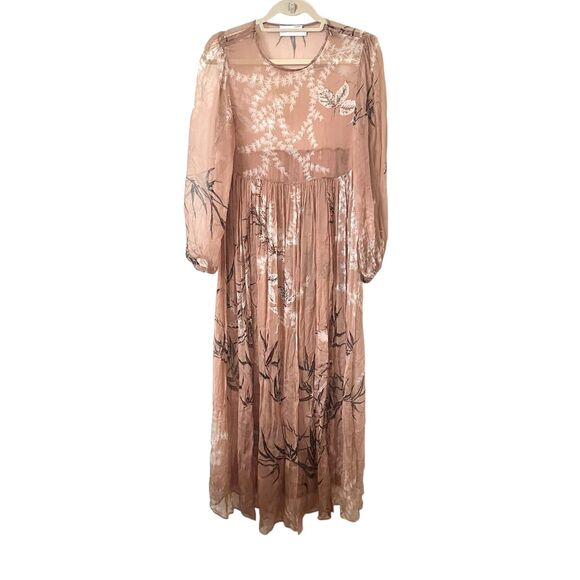 ZIMMERMANN Gossamer Bamboo Silk Maxi Dress Tan Sz 1 (US 6) - Picture 2 of 7